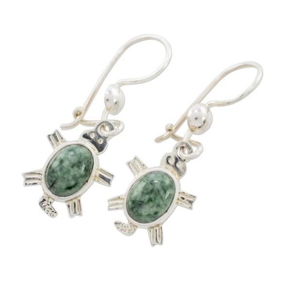 Alternate image for Green Turtle-Themed Jade Dangle Earrings form Guatemala Marine Turtles in Green