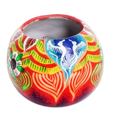 Alternate image for Multicolor Skull-Like Ceramic Mini Flower Pot from Guatemala Herbaceous Cranium