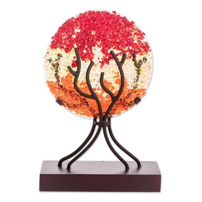 Alternate image for Circular Art Glass Sculpture in Red from El Salvador Fruit of Life in Red