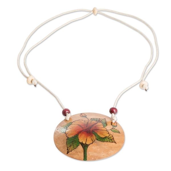 Alternate image for Hand-Painted Calabash Gourd Poppy Pendant Necklace Poppy Spirit