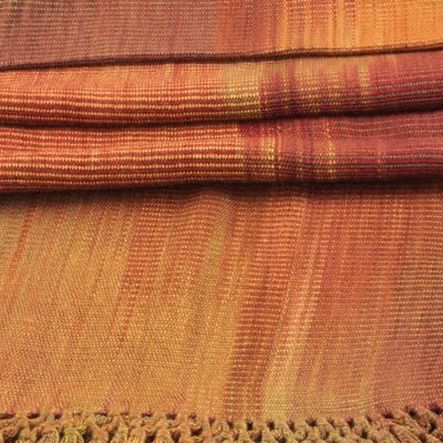 Alternate image for Orange Brown Maroon Hand Woven Rayon Chenille Scarf Solola Dawn