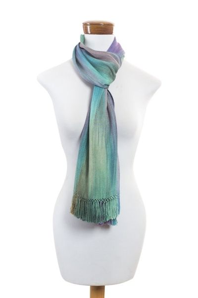Alternate image for Purple Green Hand Crafted Rayon Scarf Iridescent Pastels