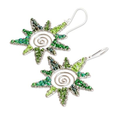 Alternate image for Handmade Crystal  Glass Beaded Star Dangle Earrings Stellar Green