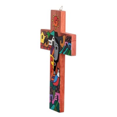 Alternate image for Handcrafted Pinewood Wall Cross from El Salvador Possession of Two Hearts