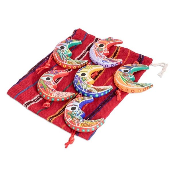 Alternate image for Handcrafted Christmas Ceramic Ornaments Set of 6 Crescent Moon