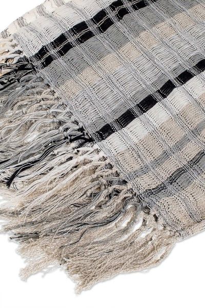 Alternate image for Handwoven Striped Cotton Kimono Jacket from Guatemala Time of Elegance