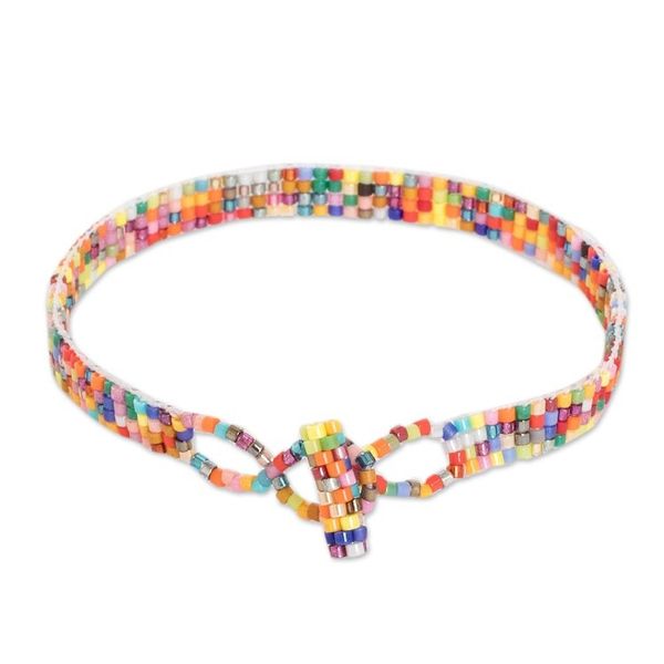 Alternate image for Thin Multicolor Glass Bead Wristband Bracelet from Guatemala Sparkling Colors
