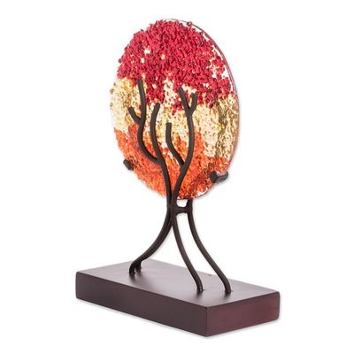 Alternate image for Circular Art Glass Sculpture in Red from El Salvador Fruit of Life in Red