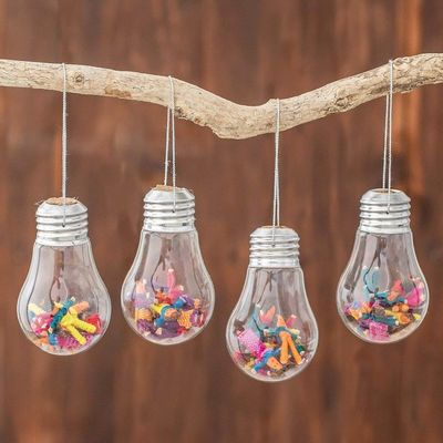 Alternate image for Upcycled Glass Light Bulb Worry Doll Ornaments Set of 4 Worry Not