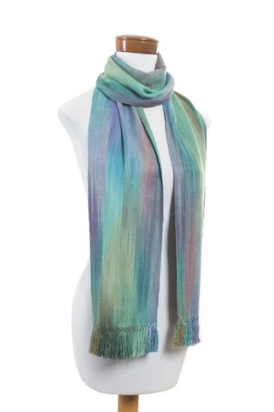 Alternate image for Purple Green Hand Crafted Rayon Scarf Iridescent Pastels