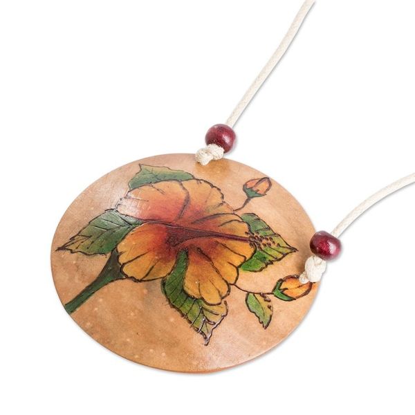 Alternate image for Hand-Painted Calabash Gourd Poppy Pendant Necklace Poppy Spirit