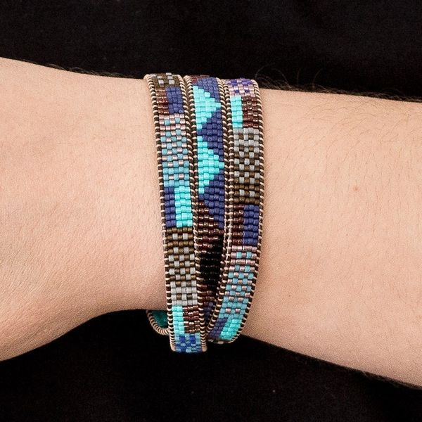 Alternate image for Geometric Glass Beaded Wrap Bracelet in Cool Palette Geometric Tradition