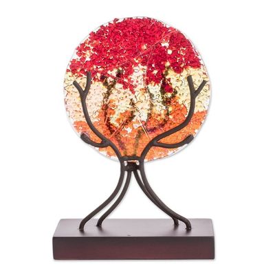 Alternate image for Circular Art Glass Sculpture in Red from El Salvador Fruit of Life in Red