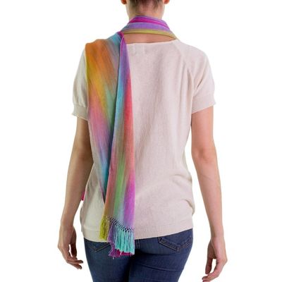 Alternate image for Pastel Multi Color Guatemalan Scarf Hand Woven Rayon Iridescent Rainbow Pastel