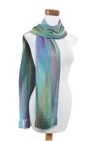 Alternate image for Purple Green Hand Crafted Rayon Scarf Iridescent Pastels
