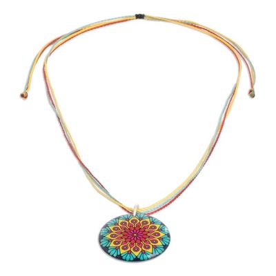 Alternate image for Vibrant Resin Mandala Pendant Necklace with Sliding Knot Peacock Mandala