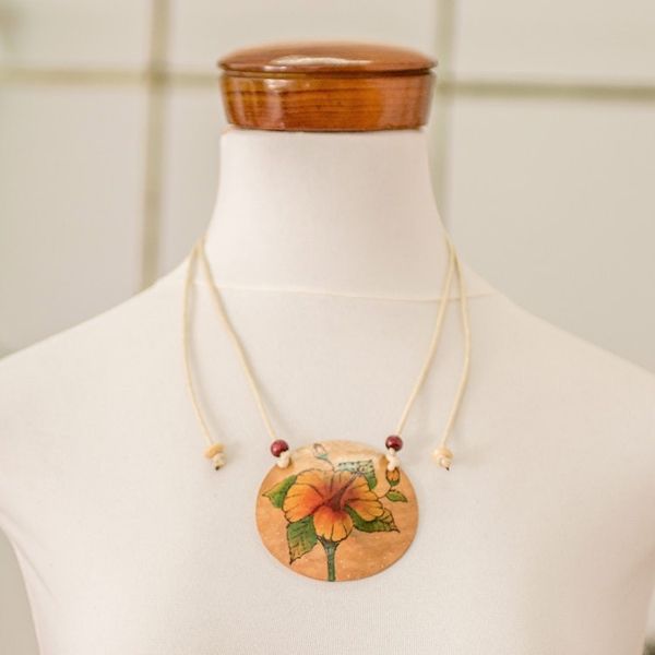 Alternate image for Hand-Painted Calabash Gourd Poppy Pendant Necklace Poppy Spirit