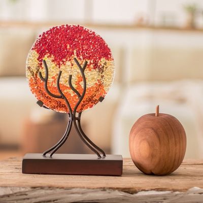 Alternate image for Circular Art Glass Sculpture in Red from El Salvador Fruit of Life in Red