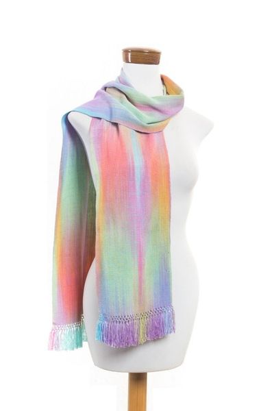 Alternate image for Pastel Multi Color Guatemalan Scarf Hand Woven Rayon Iridescent Rainbow Pastel