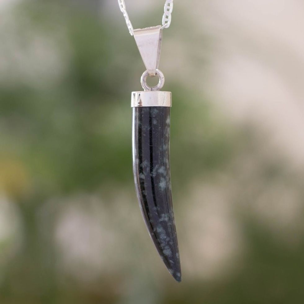 Men's Handcrafted Sterling Silver Pendant Jade Necklace 'Invincible'