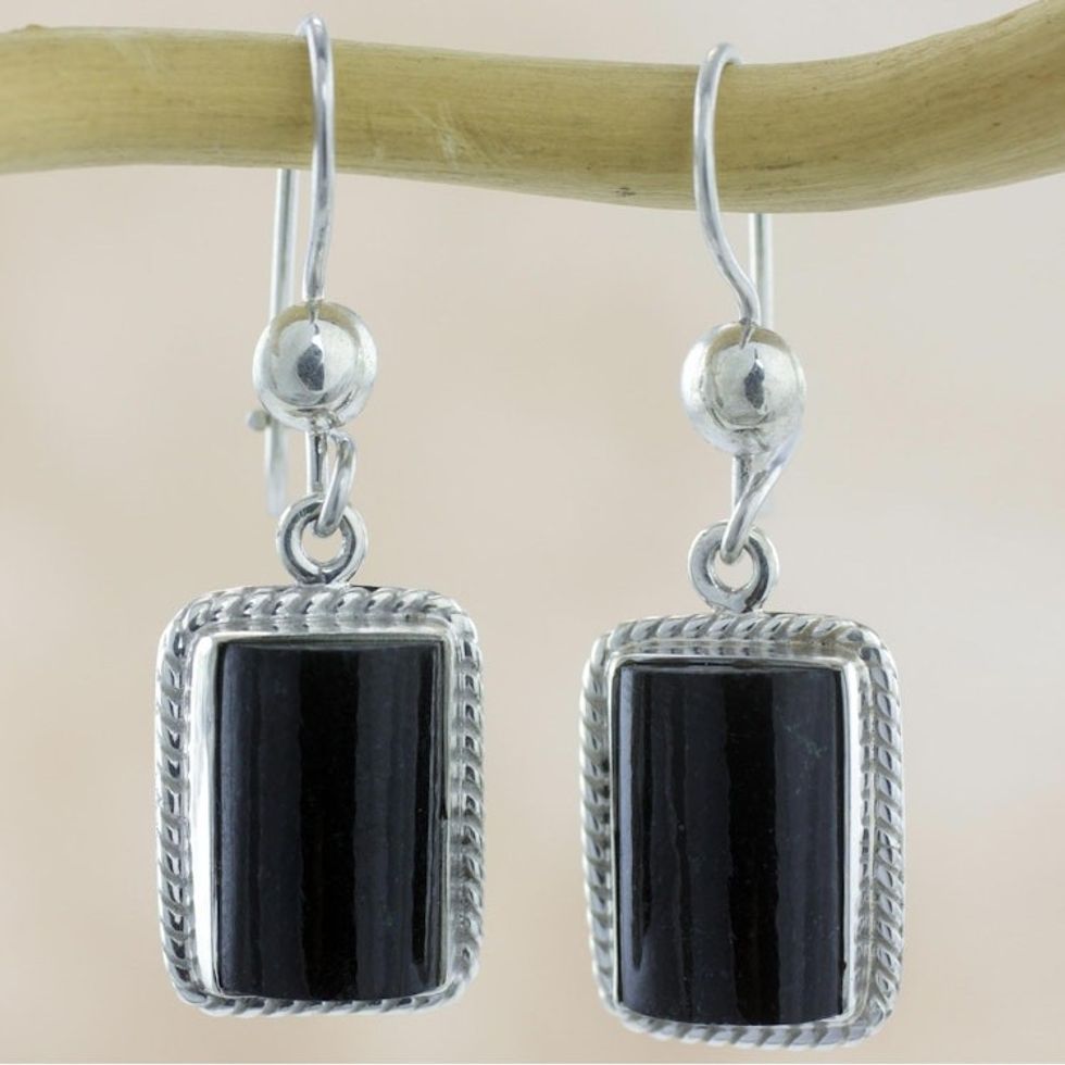 Handmade Guatemalan Black Jade Earrings 'Night Monument'