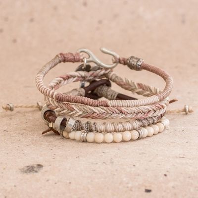 Alternate image for Unisex Beige Macrame Bracelets Set of 4 Maya Highlands