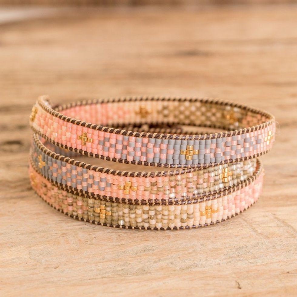 Handcrafted Glass Beaded Wrap Bracelet with Mosaic Pattern 'Casual Mosaic'