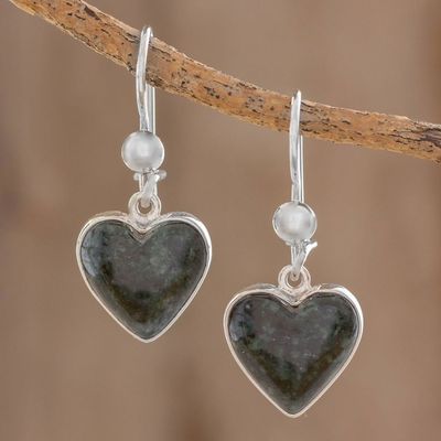 Alternate image for Hand Made Heart Shaped Sterling Silver Dangle Jade Earrings Wild Heart