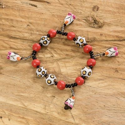 Alternate image for Handcrafted Ceramic Beaded Stretch Bracelet with Penguins Dangling Penguins