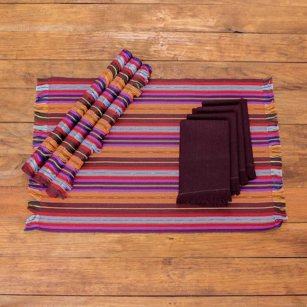 Handwoven Cotton Placemats with Napkins Set of 4 'Intense Tradition'