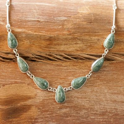 Alternate image for Handcrafted Modern Sterling Silver Pendant Jade Necklace Pale Green Tears
