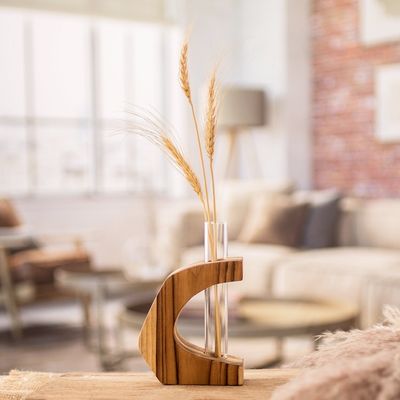 Alternate image for Watertight Teak Wood Vase with Glass Tube from Guatemala Home Sophistication