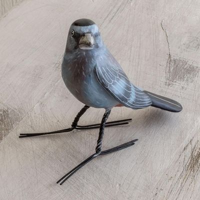 Alternate image for Guatemalan Handcrafted Posable Ceramic Catbird Figurine Grey Catbird