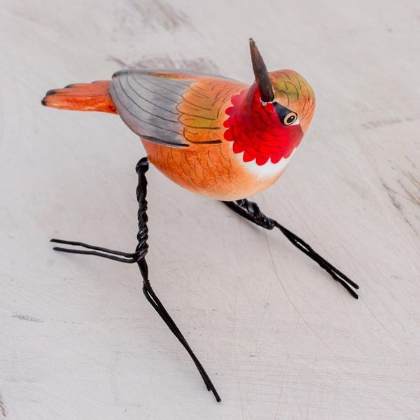 Alternate image for Hand Sculpted Ceramic Rufous Hummingbird Figurine Rufous Hummingbird