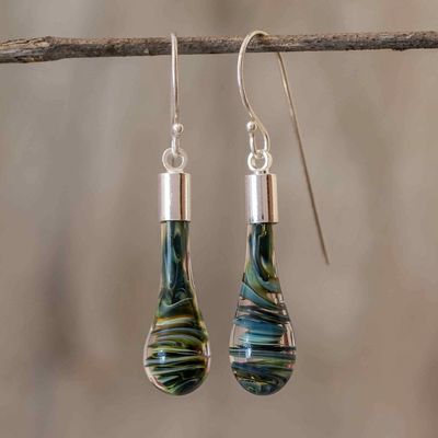 Alternate image for Costa Rica Artisan Crafted Art Glass Earrings with Silver Cool Vortex