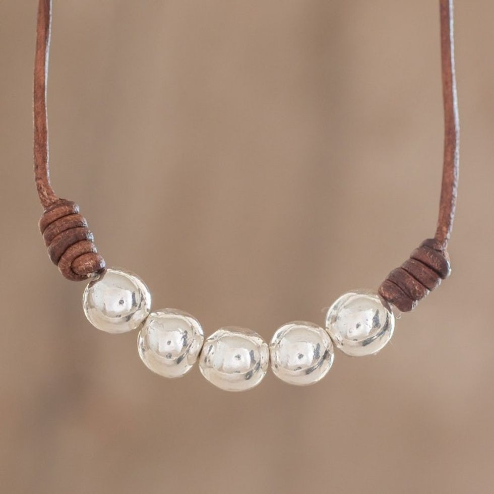 Fine Silver Beaded Pendant Necklace from Guatemala 'Fascinating Planets'