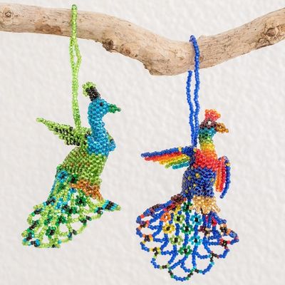 Alternate image for Hand-Beaded Glass Peacock Ornaments from Guatemala Pair Real Beauty