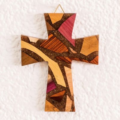 Alternate image for Recovered Wood Wall Cross in Natural Colors and Resin Saving Faith