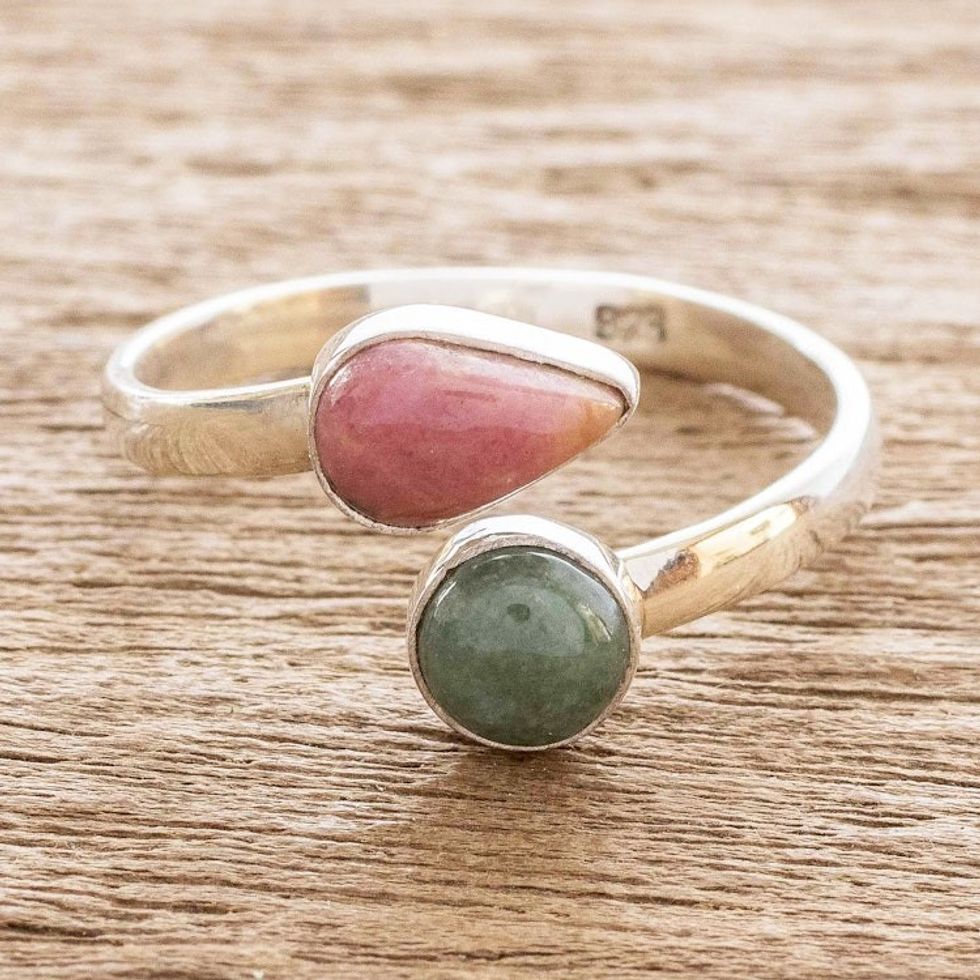 Rhodonite and Jade Ring 'Now and Then'