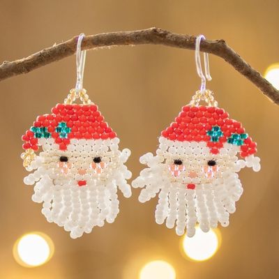 Alternate image for Handmade Red and White Beaded Santa Christmas Earrings Santa Claus Cheer