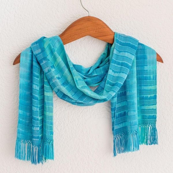 Alternate image for Backstrap Loom Rayon Handmade Scarf in Blue Forever Blue