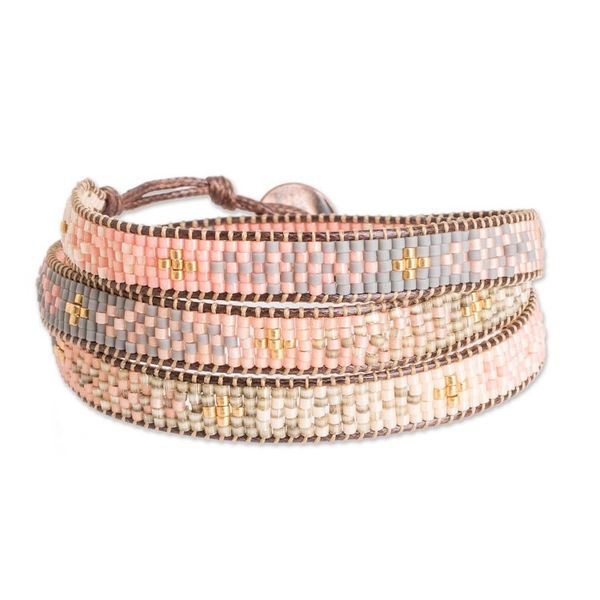 Alternate image for Handcrafted Glass Beaded Wrap Bracelet with Mosaic Pattern Casual Mosaic