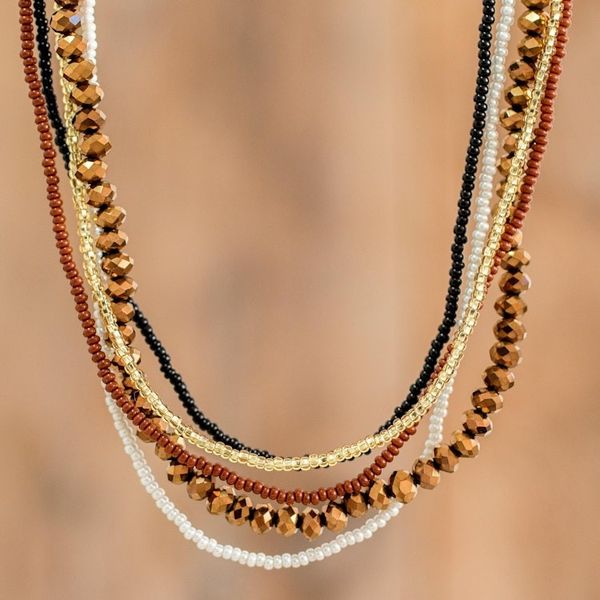 Alternate image for Earth Tones and Black Beaded Necklaces Set of 5 Golden Ethereal Fusion
