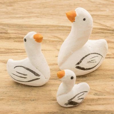 Alternate image for Set of 3 Goose Ceramic Figurines from Guatemala Goose Family