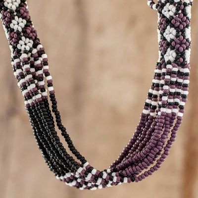 Alternate image for Purple and Black Long Beaded Necklace Black and Plum Harmony
