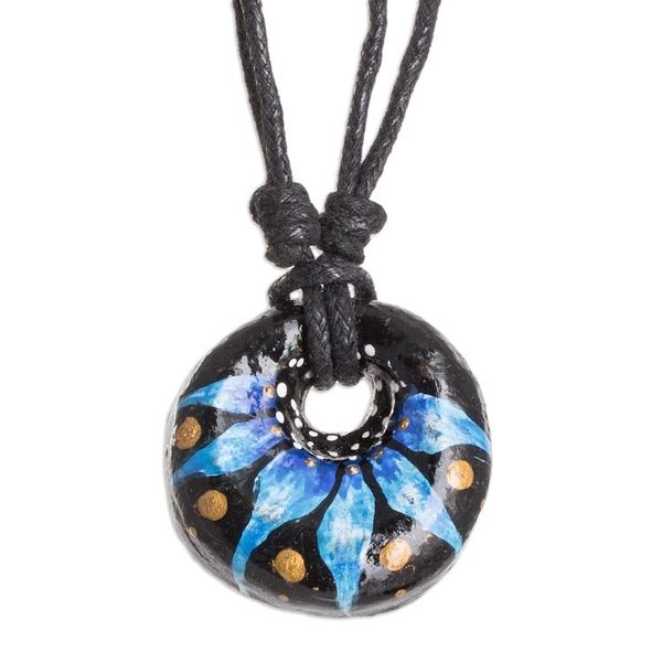 Alternate image for Floral Adjustable Painted Ceramic Pendant Necklace in Blue Nights Blue Grace