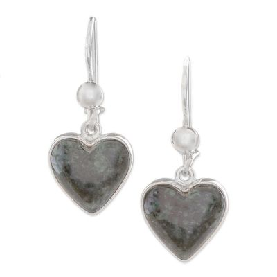 Alternate image for Hand Made Heart Shaped Sterling Silver Dangle Jade Earrings Wild Heart