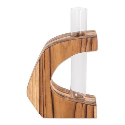 Alternate image for Watertight Teak Wood Vase with Glass Tube from Guatemala Home Sophistication