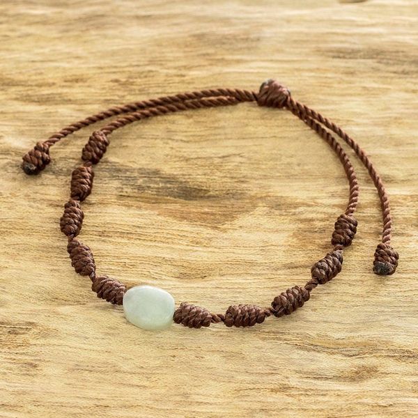 Alternate image for Brown Macrame Bracelet with Light Green Jade Stone Little Green Apple