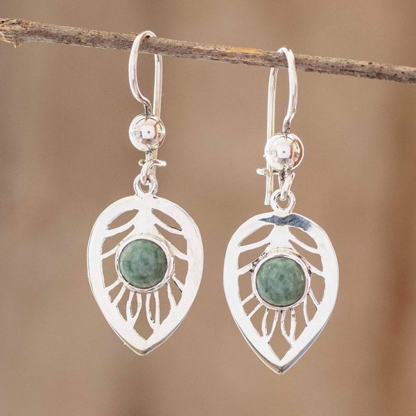 Alternate image for Leaf-Shaped Green Jade Earrings Leaf Center